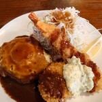 洋食や”B” - ハンバーグと海老フライ、カニクリームコロッケ