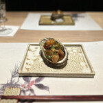 隠れ家鉄板おぶ - 車海老と鮑のあんかけ