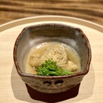 温石 - おでん 唐墨入りきんちゃく 菜の花 黒七味