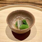 温石 - 新牛蒡 スナップエンドウ 胡麻酢浸し