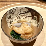 温石 - 金鱈 (ひげ鱈) 揚げた海老芋 ほうれん草
