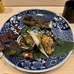 はらまさ - サワラの西京焼き、穴子の押し寿司、タコの柔らか煮、