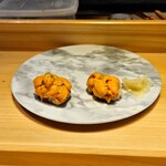 京橋 天冨良と鮨 いしい - 雲丹　塩と醤油で