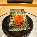 京橋 天冨良と鮨 いしい - 雲丹の天婦羅といくらとキャビアの天巻き