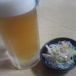 とりや - 生ビール中と付きだし