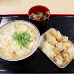 手打ちうどん ひさ枝 - かき玉うどん、肉、とり天バラシ（2023.7）