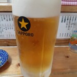 もつ焼でん - メガ生ビール