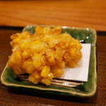 銀座おかもと - 前菜4 トウモロコシの掻き揚げ 2014.6.1x