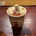 おかもと - 車海老のお出汁、ふぐ白子、フカヒレの茶碗蒸し。