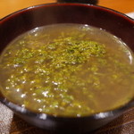 銀座おかもと - 花山椒の温かいつけ蕎麦 （つけ汁）2014.6.1x