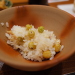 銀座おかもと - 太刀魚とひよこ豆？の土鍋炊き込みご飯 2014.6.1x