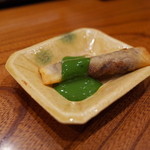 銀座おかもと - デザート2 餡子の春巻き 抹茶ソース掛け 2014.6.1x