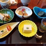 日本料理 さくら  (第一ホテル両国) - ナスの煮浸し さつまいも煮 胡麻豆腐 もずく 鳥の葱塩焼き