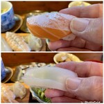 南天寿司 - 上  サーモン
下  烏賊