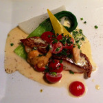 チベッタ - 某日のディナーの一皿 真鯛のソテーと生ウニ