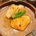 料理屋もり尋 - 蕪の炭火焼とふぐの白子の醤油焼