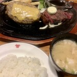 肉の万世 - ハンバーグ(120g)と国産牛カットステーキ ランチ