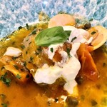 リストランテ ダ ニーノ - ピッツァイオーロをレスペクトしてギヨッタ（ブイヤベース）にブッラータ乗せてくれました！ありがとう