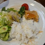 キッチン ブルー グローブ - ご飯、サラダを追加して