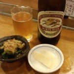 海鮮食堂 磯野家 - 中瓶ビール＋定食の小鉢と漬物