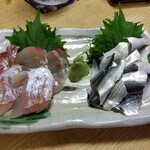 とん八 - こはだ酢〆 ＋ 天然真鯛刺身(2024年12月4日撮影)