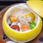 水戸山口楼 - 2025.1 鮟鱇クリーム焼き 七会の花平茸 京人参と天豆