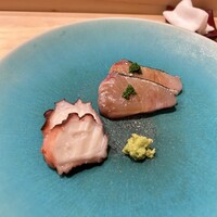 鮨 加 - 鰆の炭焼き生姜とネギ　＆　佐島のタコ