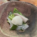 日々の料理 - 蕪菜、ネギ、海老芋のおひたし