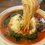 はらっぱ - 赤唐トマトソースバジル生麺