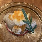 MATSU - ヒラメとカブ　葉っぱはルッコラ　一品目からやられたー美味しいー