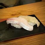 大國鮨 - 二皿目 がんど・白身魚(マトウダイ昆布締め)