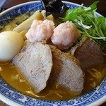 やそべ - あご出汁(飛魚)海老団子とちゅーしゅーの醤油ラーメン