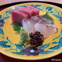 日本料理 藤井 - 天然本鮪の中トロと縞鯵の造り
