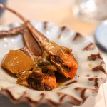 うを徳 - "蟹醬（ケジャン、かにのてうせんづけ）"、黃蛋（うちこ＋そとこ）