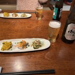 もつ蔵 - ①厳選コース7品2,500円(税込)×2、キリングリーンズフリー450円、ドライ瓶ビール650円