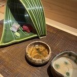 京橋 鮨 好日 - 【向付】大間の本鮪、長崎の鯵 煎り酒二種