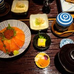 小川の魚 - セット全景。茶碗蒸しが相変わらず美味しいです