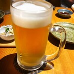 いざかや しん - 生ビール、サーバー、グラス管理がしっかりしているのでクリーミーな泡を楽しむことができます♪(o^^o)