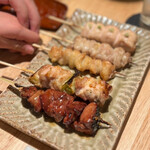 焼鳥割烹しょうちゃん - ◯おまかせ串¥1,450
…鶏レバー（タレ）、ねぎま(タレ)、ぼんじり(タレ）、
せせり(塩)、ささみ(わさび）の5本。