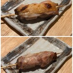 焼鳥割烹しょうちゃん - こんがり焼かれた皮目…横から見ても肉厚な鶏もも肉…
外はパリッと！中はジューシーでやわらか♡
塩味でいただくからこそわかる…肉質の良さ！(≧∀≦)
これは確かにレベルが高いッ！(*´Д｀*)