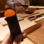 鮨 江藤 - とろたく/卵黄の味噌漬け/初摘み有明産焼海苔