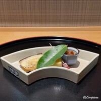 京料理 立神 - 楪と銀鱈の白味噌焼､玉子の市松､近江蒟蒻の松葉串､椎茸の佃煮