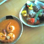 ミニ会席の海老のココナッツ炒めとサイコロステーキ