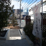 焼肉 セナラ - 店舗周辺 ※通りの奥に開花した梅，さらに先にさいたま新都心のビル群