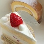 プティパ - 『パティスリー プティパ』の「苺のショートケーキ(200円)」と「ロールケーキ(180円)」。この値段でこの味なら文句の付けようが無いです♪