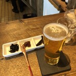 麹町いづみや しろ - あがりビール ・佃煮三品盛
