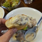 キッチン ブルー グローブ - 茸を乗せて