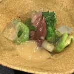 ホタルイカ　菜の花　そら豆　うるい　海月　木の芽のジュレ