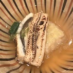 もちづき - 海老芋　穴子　刻み山葵　出汁餡掛け