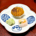 いち井 - 雲丹の貝焼き      酢の物